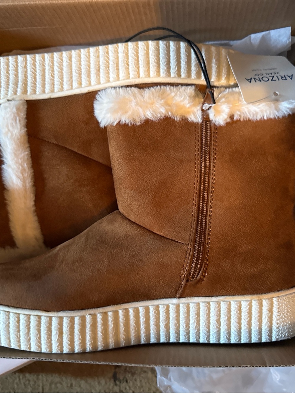 Arizona Jean Company Brown Faux-Suede Shearling-Lined Side-Zip Bootie